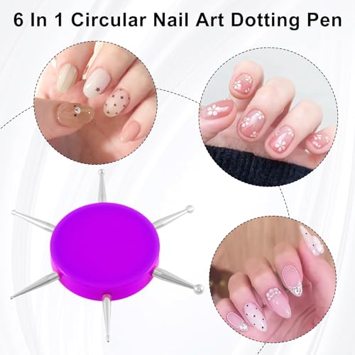 Nail Dotting Tool, 6-in-1 Metal Dotting Tool Nail Art, Purple - color: Purple, 1pcs, 6-in-1