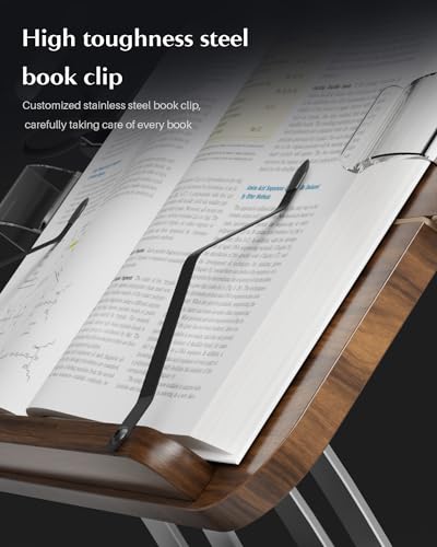 Book Stands for Reading,Adjustable Book Holder with 360° Rotating Metal Base,Foldable Cookbook Stand, Reading Hands Free with ABS Expandable Page Clips for Recipe,Textbook,Laptop - color: Gunmetal