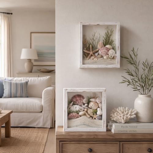 GraduationMall 8x10 Top Loading Shadow Box Frame with HD Glass,Wood Display Case with Slot,1.25 inches Interior Depth,Ideal for Wine Bottle Caps,Tickets,Shells,Stamps and More,White - color: Rustic White, size: 8x10