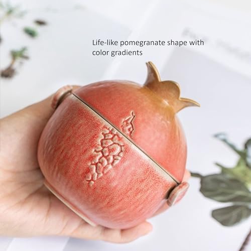 Pomegranate Shape Travel Teapot, Portable Ceramic Tea Set, 1 Pot 3 Mini Cups, Tea Set for One to Three, Tea Gift for Tea Lovers
