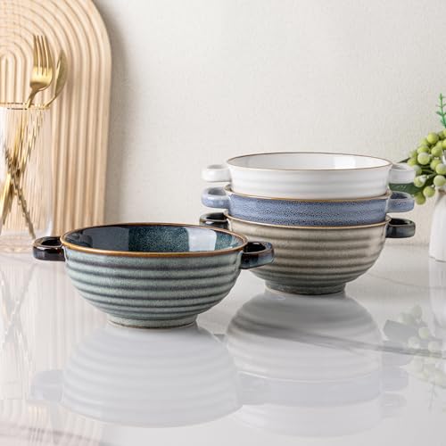 GBhome Ceramic Soup Mugs with Handles,24 OZ Soup Cups Set of 4 - color: Multicolor-4