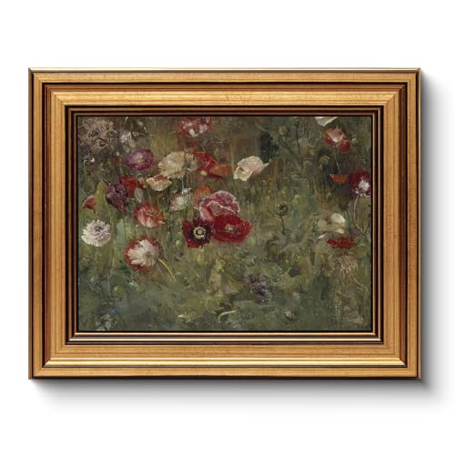 HUARCEY Gold Framed Canvas Wall Art Poppies Floral Prints, 8x10 Inch - color: A Bed of Poppies, size: 10"L x 8"W