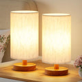 Desk Small Lamps Set of 2 (Cream Shade - Walnut Base, 9" Inline Control) - color: Cream Shade - Walnut Base set of 2