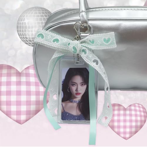 2 Pack K-pop Photocard Holder Keychain, Photo Card Holder with Ribbon Bow - color: Rose&mint