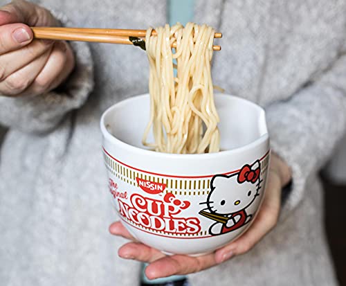 Hello Kitty Cup Noodles Japanese Ceramic Dinnerware Set | Includes 20-Ounce Ramen Bowl and Wooden Chopsticks | Asian Food Dish Set For Home Kitchen | Kawaii Anime Gifts, Official Sanrio Collectible - color: Japanese