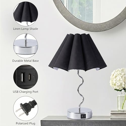EOEYYOYB Pleated Table Lamp, Table Lamp for Bedroom, Bedside Lamps for Nightstand with Linen Lampshade, Modern Lamp for Bedroom Home Office Decor, Chrome - color: Chrome