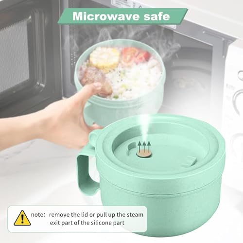 Rarapop 2 Pack Microwave Soup Bowl Containers with Lids, 28.7oz Wheat Straw Ramen Noodles Cup Mug for Instant Noodles,Oatmeal, Gumbo, Salad,Crunch,Cereal & More, Easy-Grip Design(Beige,Green) - color: Green/Beige