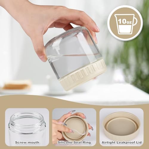 SHOWIN Overnight Oats Containers with Lids, 10oz Glass Jars with Lids 2 pcs, Creamy Beige, Wide Mouth Mason jars for Salad, Yogurt, Snacks, Meal Prep - color: Creamy Beige, size: 10oz-2pc