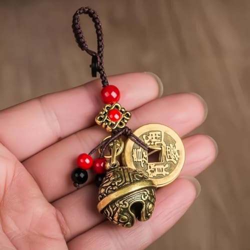 Traditional Feng Shui Good Chinese Lucky Charm Brass Keychain - style: Pixiu Bell