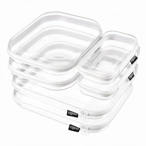 YQBRAO Clear Hard Shell Zipper Cases, Diaper Bag Organizer Pouches, White - color: White, size: 6 Pack (2L+2M+2S)