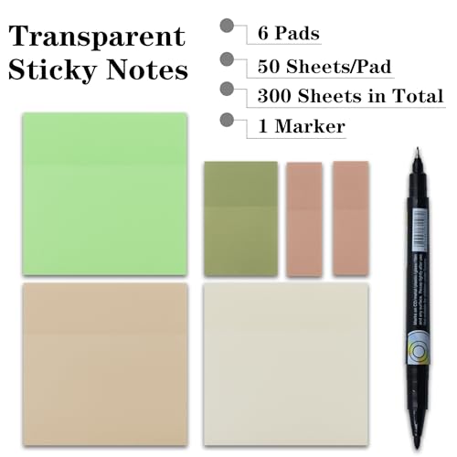 YOUDEFUL Transparent Sticky Note, Clear Sticky Note in 3 Sizes - size: Square Green