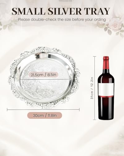 2PCS Coffee Table Tray 11.8in Round Decorative Tray Vintage Metal Dessert Plates for Snacks Fruit Silver - color: Silver, size: 11.8 in