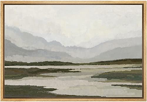 MUDECOR Framed Canvas Print Wall Art Mountain Range Storm Cloud Lake Landscape Vintage Classic Illustrations Fine Art Decorative Zen Multicolor Country/Farmhouse Retro for Bedroom - 16"x24" Natural - color: A03-2303-win01, size: 24"L x 16"W