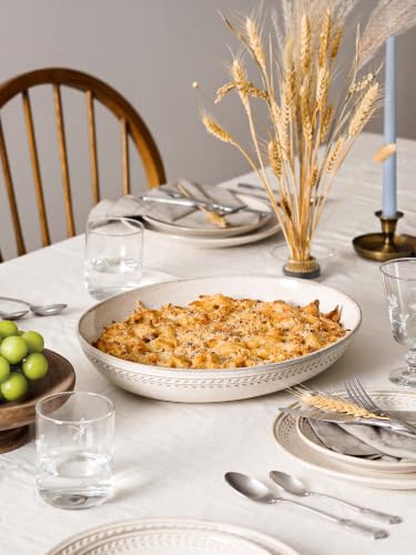 LE TAUCI Ceramic Serving Bowls Set of 2, Large Oval Serving Dishes for Entertaining, 13.5 & 14.6 Inch Salad Bowl for Kitchen Counter, Fruit Bowl, Pasta Bowls, Microwave and Dishwasher Safe - Birch - color: Birch, size: M+L