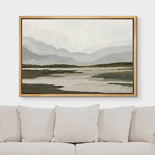 MUDECOR Framed Canvas Print Wall Art Mountain Range Storm Cloud Lake Landscape Vintage Classic Illustrations Fine Art Decorative Zen Multicolor Country/Farmhouse Retro for Bedroom - 16"x24" Natural - color: A03-2303-win01, size: 24"L x 16"W