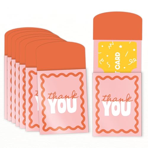 Big Dot of Happiness Pink and Orange Wavy Thank You Gift Card Holders with Envelopes, Cash Money Holders and Gift Card Sleeves, Retro Stationery Nifty Gifty Pack - Set of 8 - color: Pink and Orange
