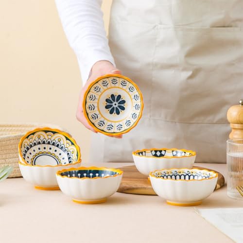6 Pack 3 oz Small Soy Sauce Dish Ceramic Dipping Sauce Bowls - color: Yellow