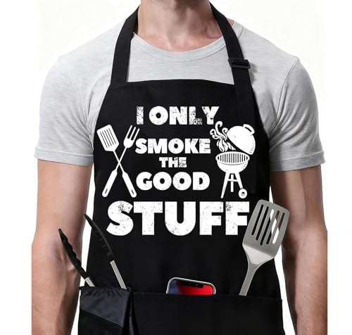 Rosoz Funny BBQ Black Chef Aprons for Men Adjustable Kitchen Cooking Aprons - color: I Only the Good Stuff