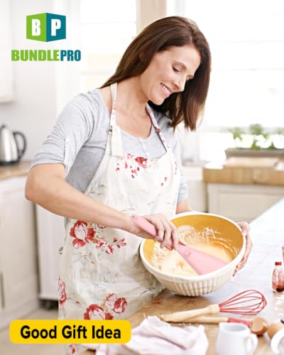 BUNDLEPRO Silicone Cooking Spoons for Nonstick Cookware, One-Piece, 2 Pack - color: Pink