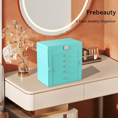 Frebeauty 6-Layer Jewelry Box for Women,Large Jewelry Organizer with Drawer - color: Turquoise, size: Large