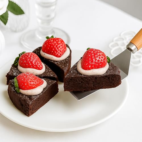 2Pc Stainless Steel Mini Spatula Wooden Handles Cooking Baking Serving - color: 1PC SOLID+1PC SLOTTED