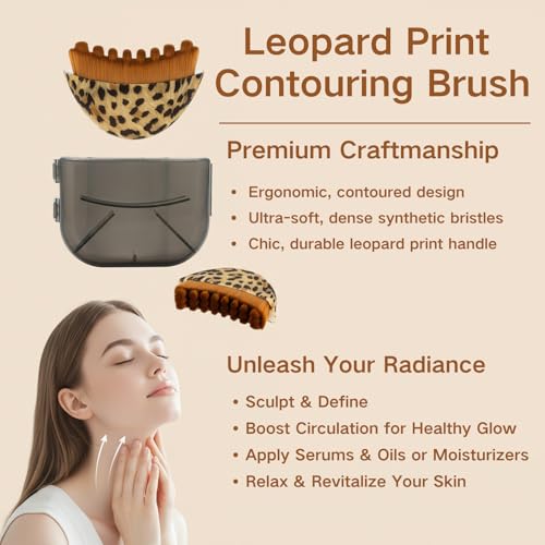2PCS Lymphatic Contour Face Brush, Lymphatic Drainage Brush, face Brush - color: Leopard Print + Wood Grain