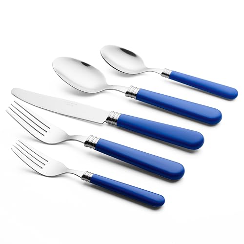 ANNOVA Silverware Set 20 Pieces Cutlery Stainless Steel Colorful Fun Handle Flatware Service for 4 - Dinner Knife, Dinner Fork, Salad fork, Dinner Spoon, Dessert Spoon (Sapphire Blue, 20 Pieces) - color: Sapphire Blue