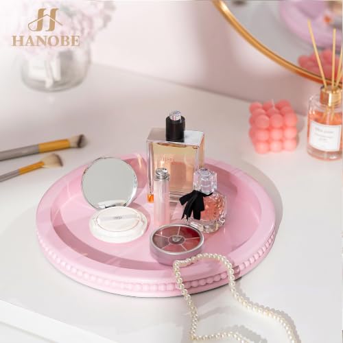 Hanobe Pink Round Decorative Tray with Beaded Edge - color: Pink