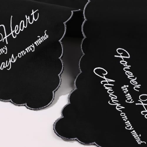 Black Cotton Funeral Handkerchiefs, Embroidered Memorial Handkerchief Gifts - color: Forever in My Heart -3pcs