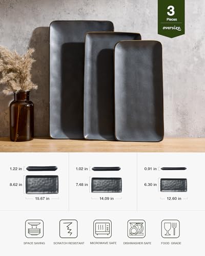 Famiware Serving Platters Set of 3 Sizes - Rectangular, Matte Dark Charcoal - color: Matte Dark Charcoal
