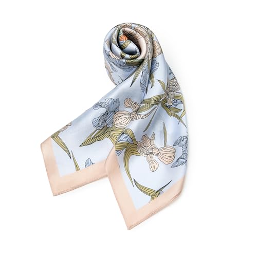 100% Mulberry Silk Scarf - 25.6" Square Neckerchief & Headscarf Gift Packed - color: Blue-20