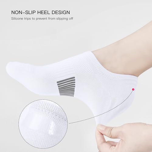 BUDERMMY No Show Socks Womens Low Cut Non Slip Athletic Cotton Invisible Women Sock 5 Pairs - color: White, size: 6-9