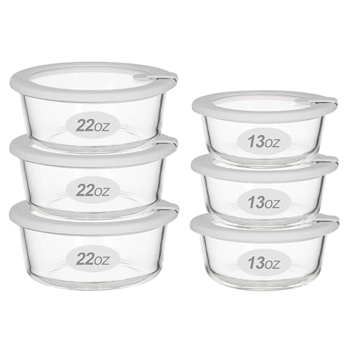 Glass Food Containers with Glass Lid, Microwave Safe Food Storage Container Set, 6 Pack, Large Size Airtight Storage Set with Leak Proof Lids, Meal Prep Containers - color: Grey-6RJ