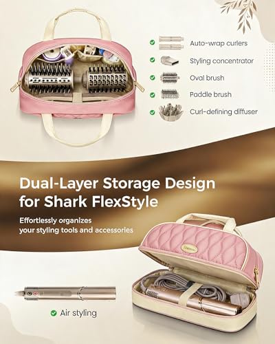 Mancro Carrying Case for Shark FlexStyle, Quilted Hair Tools Travel Bag - color: White Pink, size: Standard