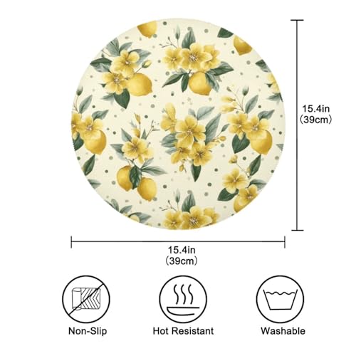 Lemon and Leaf Round Placemats Washable ‌Heat Resistant‌ ‌Non-Slip Place Mats Table Place Mat for Kitchen Dining - color: Lemon and Leaf, size: 15.4x15.4inx1
