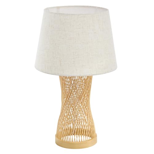 Boho Table Lamp, 17" Bamboo Bedside Lamp for Living Room