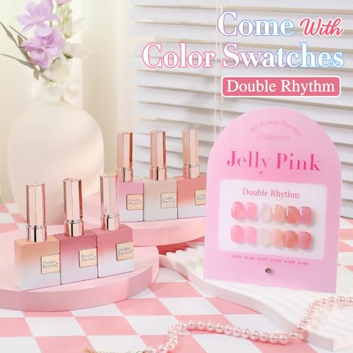 Double Rhythm 6 Pcs 15 ML Gel Polish Set Same Color Same Bottle Soak Off Gel Polish Kit Nail Art Manicure Salon DIY at Home for Women (Jelly Milky White Nude Pink Rose-T6-23) - color: Jelly Pink