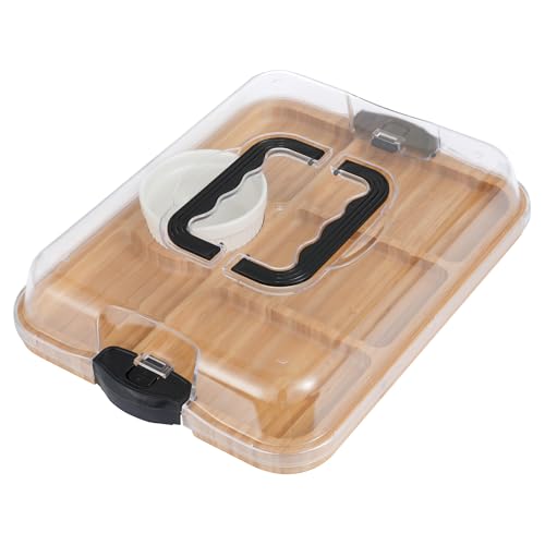 Charcuterie Board with Lid, Bamboo 6‑Compartment Portable Serving Platter - color: 6 Compartments-rectangular