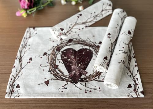 Set of 4 Rustic Country Hearts Placemats 18x13 Inches - color: Heart Placemats
