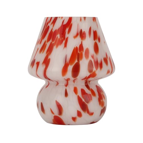 Mushroom Lamp with LED Bulb, Small Glass Bedside Lamp, Red&White - color: Red&White