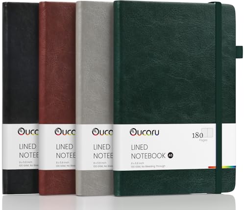 Oucaru 4 Pack A5 Lined Journal Notebook, 180 Pages 100 GSM Paper for Travel - color: 4 Classic Colors, size: 4 Pack