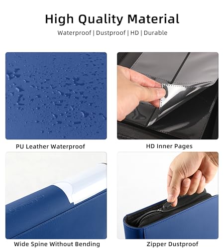 Top Loader Binder, Holds 128 Cards, 4 Pocket Zipper Binder for 3" x 4" Top Loader, Ringless Side-Loading Pages, Collectible Sports & Hard Sleeve Card Album (Navy Blue) - color: Navy Blue