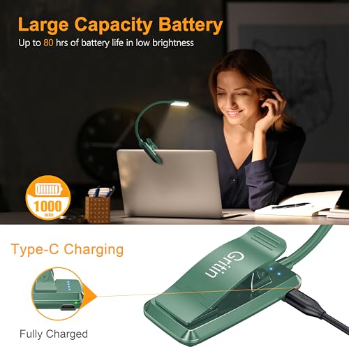 Gritin 9 LED Rechargeable Book Light for Reading in Bed - color: Green