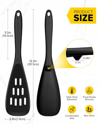 BUNDLEPRO Silicone Cooking Spoons for Nonstick Cookware, One-Piece, 2 Pack - color: Black