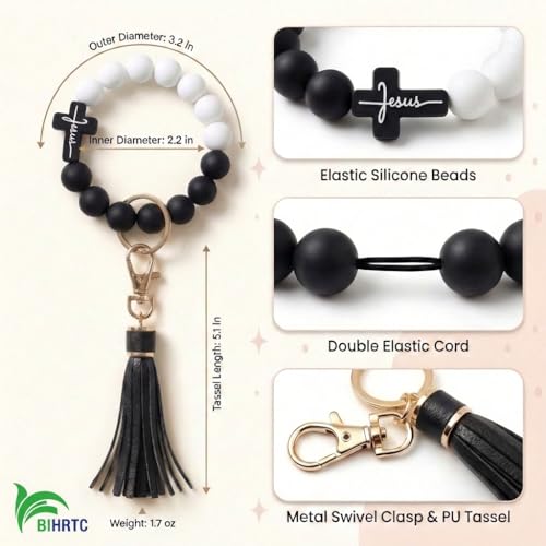 BIHRTC Key Ring Bracelet Car Keychain Holder Wristlet Silicone Women Beaded Bangle Chains - color: Cross