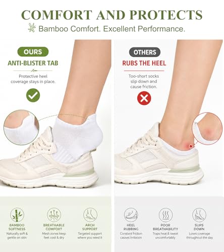 floconssy Ankle Socks for Women, Bamboo Viscose Cushioned Running Socks - color: 2 Black and 3 White, size: 6-9