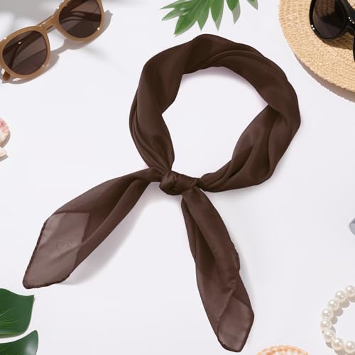Pistha Chiffon Scarf Ribbon Neck Scarf Square Handkerchief 25.5 inch - color: Coffee