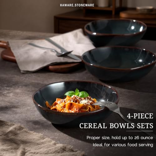 HaWare Cereal Bowls, 26oz Stoneware Serving Bowls Set of 4, for Salad Pasta - color: Reactive Moss Green