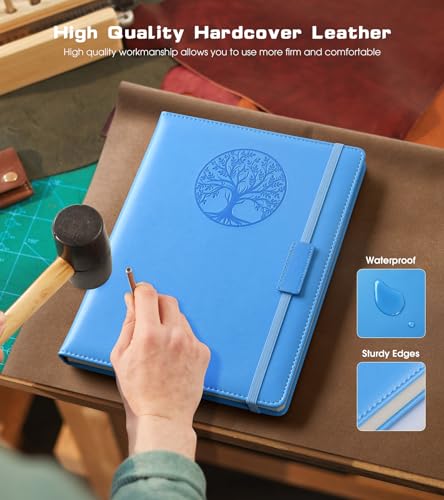 Biuwory Leather Journal Notebook, 256 Thick Lined Pages, Hardcover 8.6"×11" - color: Light blue, size: Lined-256 Pages (8.6"×11")