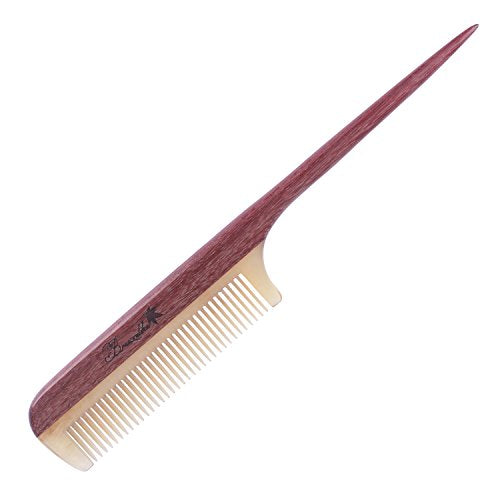 Breezelike Fine Tooth Hair Comb, Wooden Tail Comb for Women - color: Sheep Horn Teeth and Purpleheart Handle